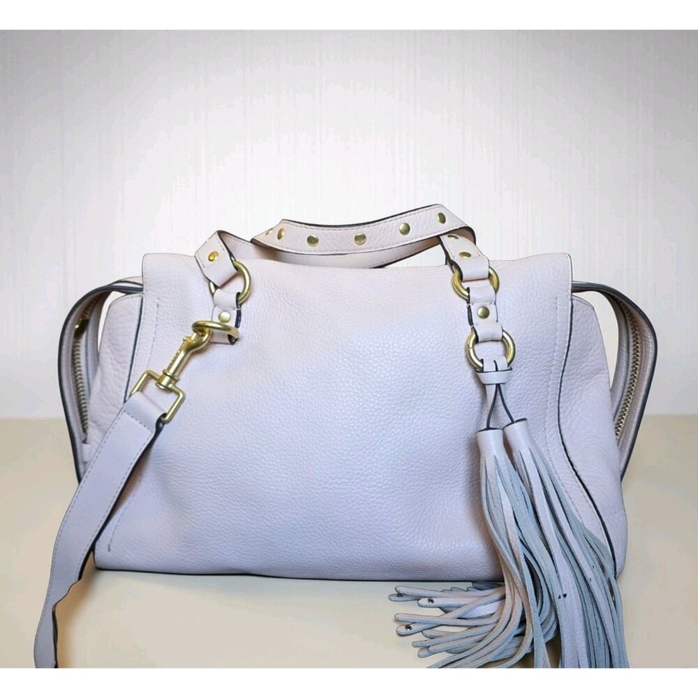 Cole Haan Blush Pink Pebbled Leather Tassel Satchel Crossbody Bag Gold Hardware - Picture 3 of 16